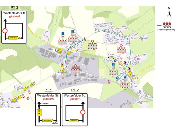 Umleitung des PKW-Verkehrs während des 3. Bauabschnittes in der Ortsdurchfahrt Westenfeld