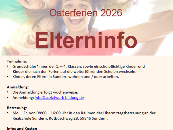 Osterferienbetreuung 2026 des Sozialwerks für Bildung und Jugend 