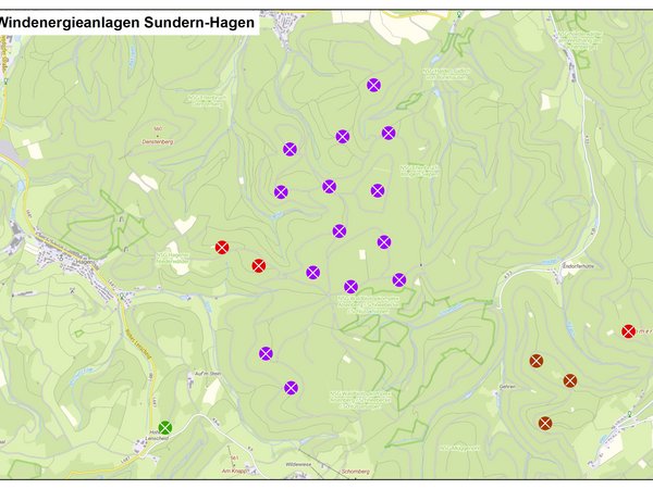 Karte Windenergieanlagen Sundern-Hagen