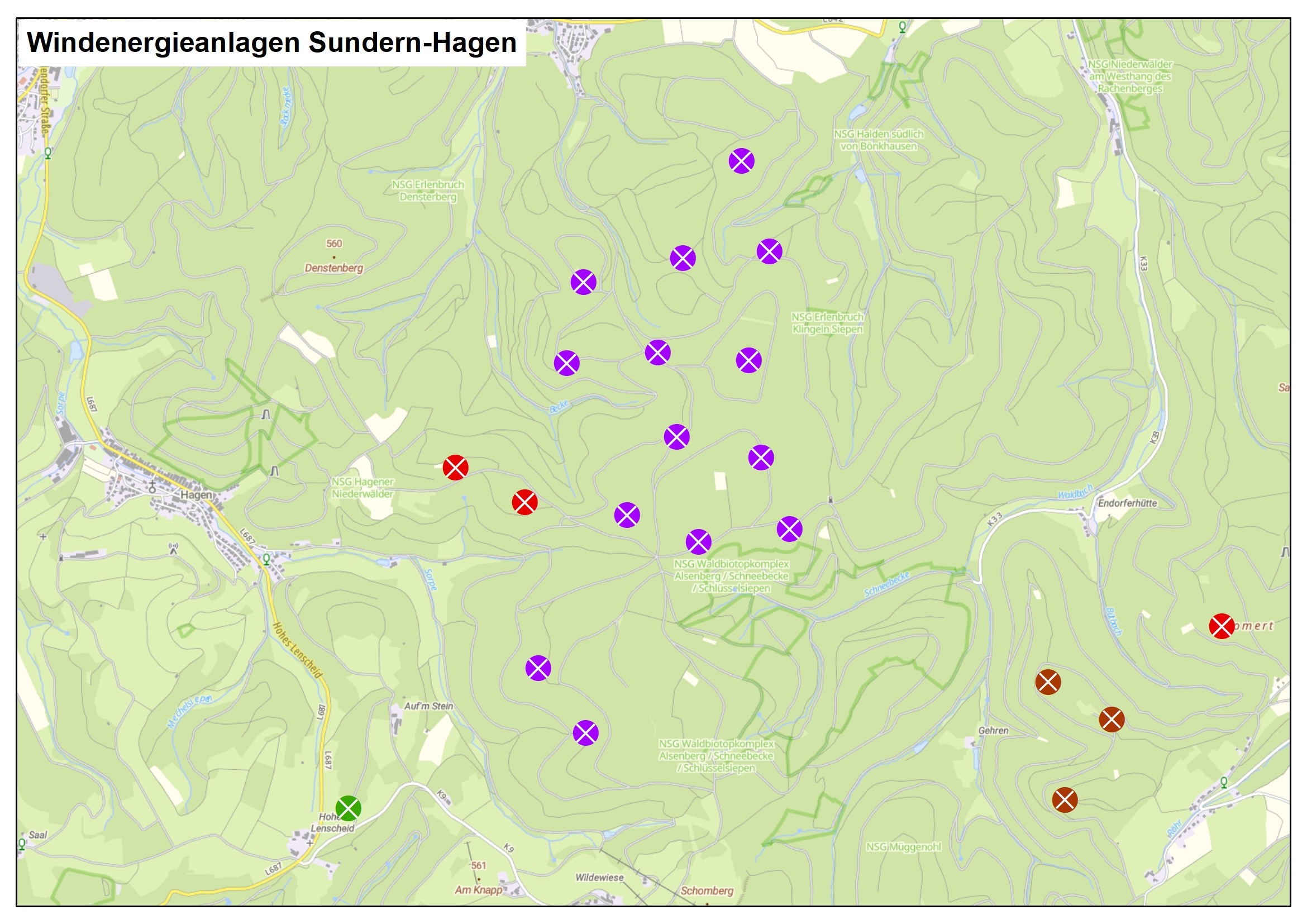 Karte Windenergieanlagen Sundern-Hagen