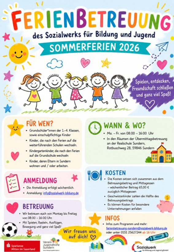 Sommerferienbetreuung 2026 des Sozialwerks für Bildung und Jugend